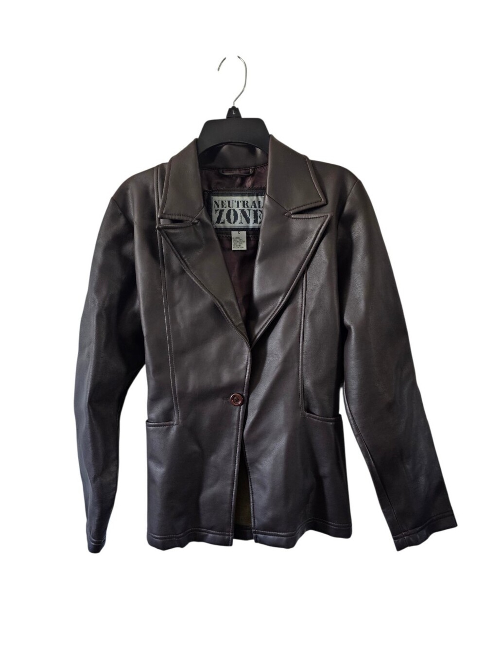 Vintage Neutral Zone Faux Leather Blazer Jacket Brown S 90s Y2K Vegan Matrix